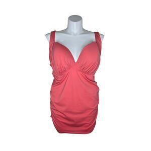 SIMPLY CACIQUE One Piece Plunge Swimsuit Dress Orange Pink Size 44DDD